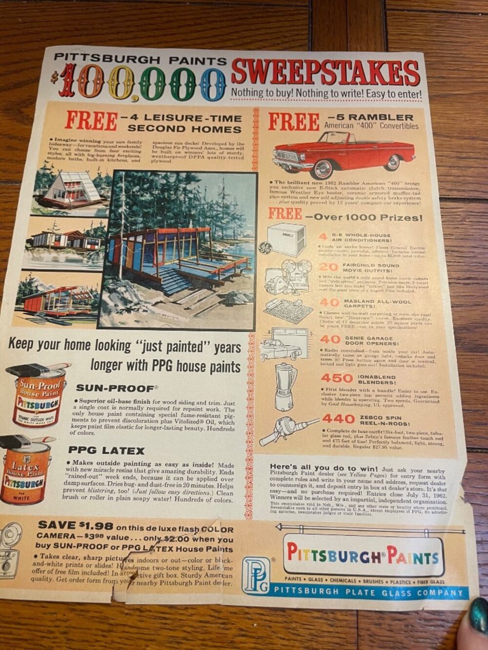 Vintage 1962 Pittsburgh Paints Sweepstakes Advertisement Retro Design Home Decor